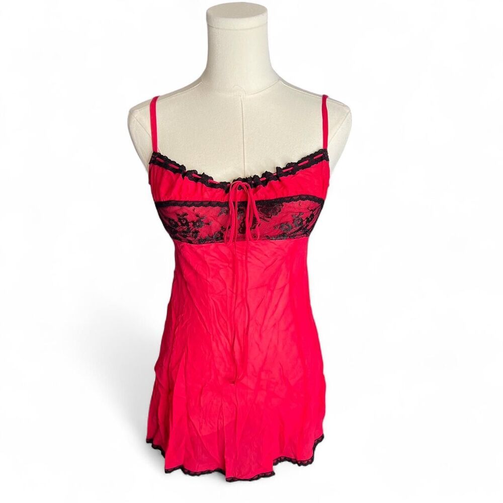 Victoria Secret Silk Red Milkmaid Lace Slip Dress Y2K Vintage